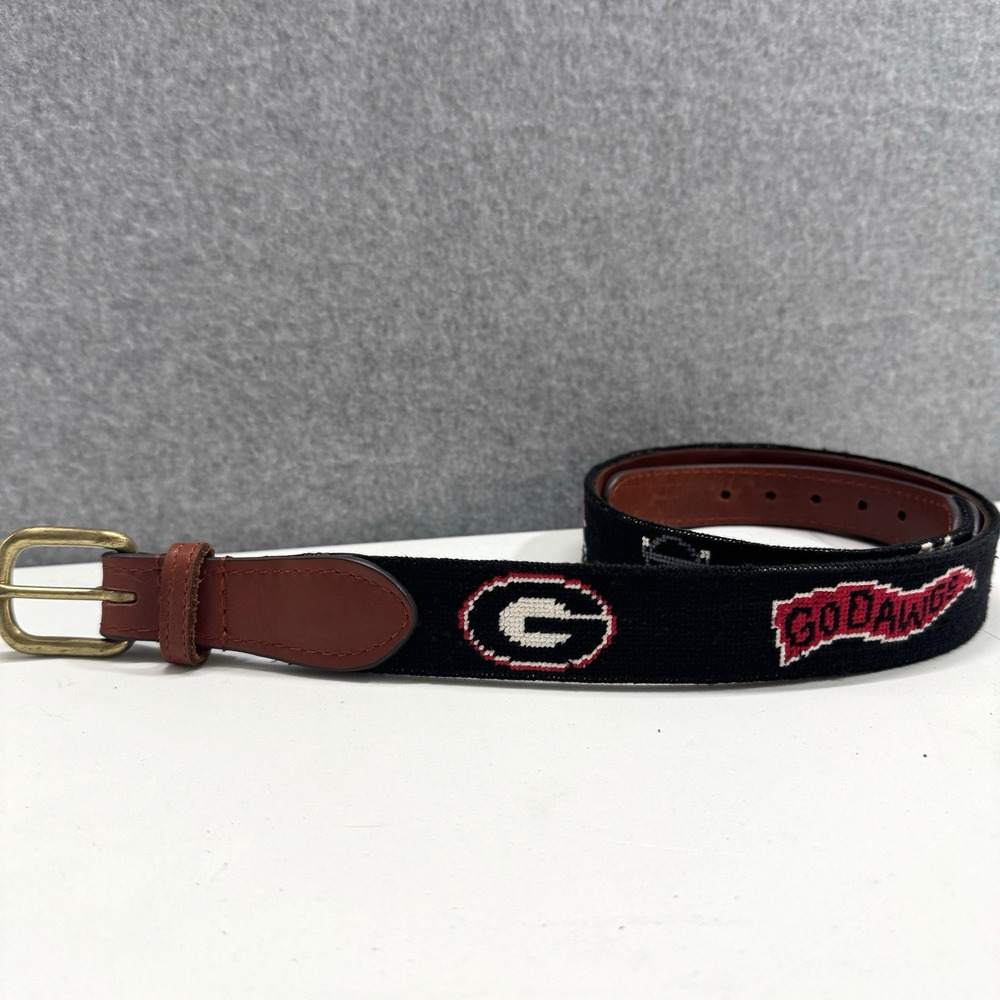 Smathers & Branson Men's Hand-Stitched Needlepoint Belt Sz 32 UGA Georgia